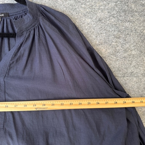 Madewell Shirred Long sleeves Flowy V-neck Navy Blue Blouse Size Large - Picture 5 of 12